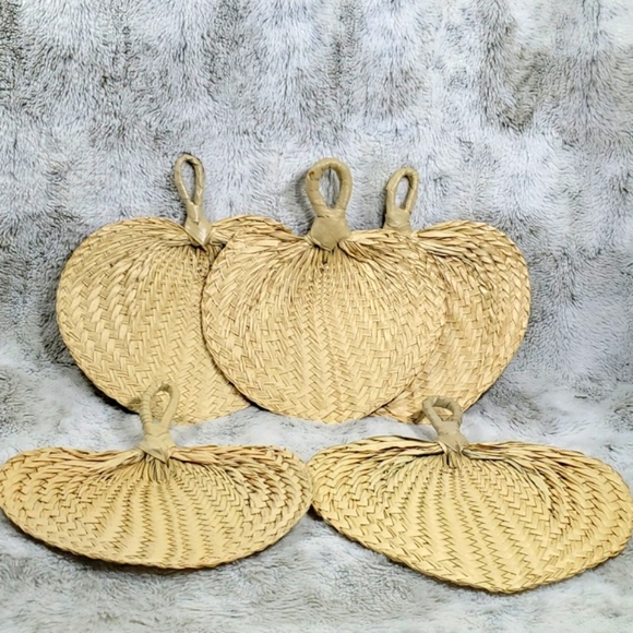Philippines Hand Crafted Pack of 5 Beige Raffia Fan Laua Celebrations - Picture 3 of 14